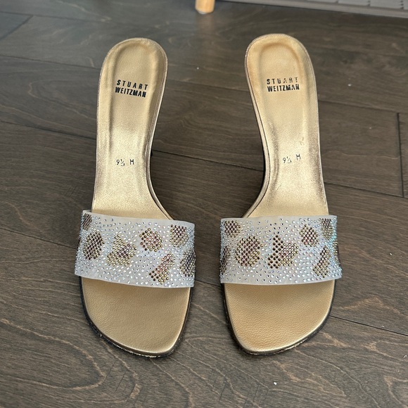 Stuart Weitzman Gold Mesh Slip On Sparkly Heels - Picture 3 of 8